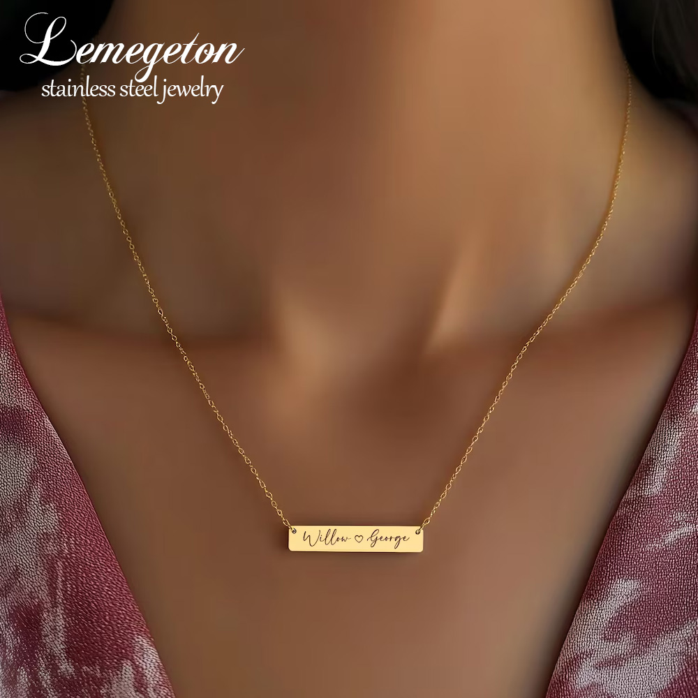 Handwriting Necklace Bar - パーソナライズされたミニマリストバーネームネックレス カスタム手書きペンダント メンズ レディース 刻印ジュエリー クリスマス