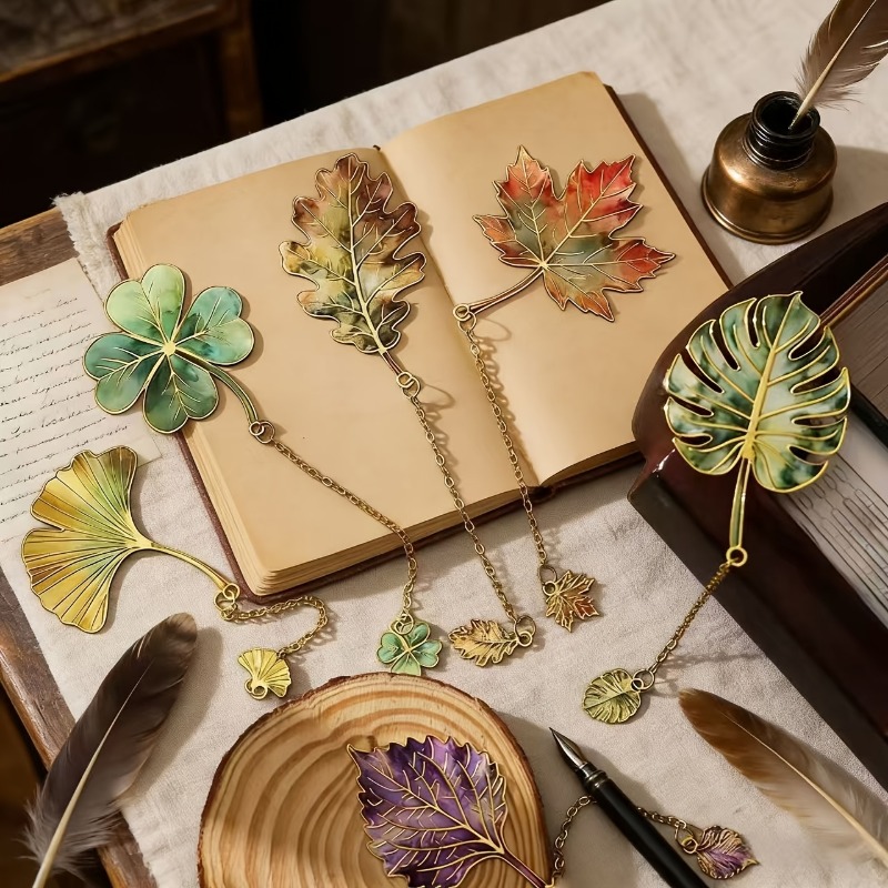 Dried Flower Bookmark - 1 個ヴィンテージリーフブックマーク金属ペンダント付き読書アクセサリーギフト本愛好家学生教師作家へのギフト