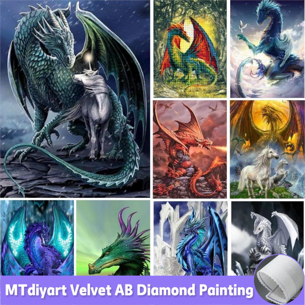 Photo Mosaic Print - DIY-ドラゴンとユニコーンの絵,正方形のラインストーン,クロスステッチ,モザイク,インテリアデザイン