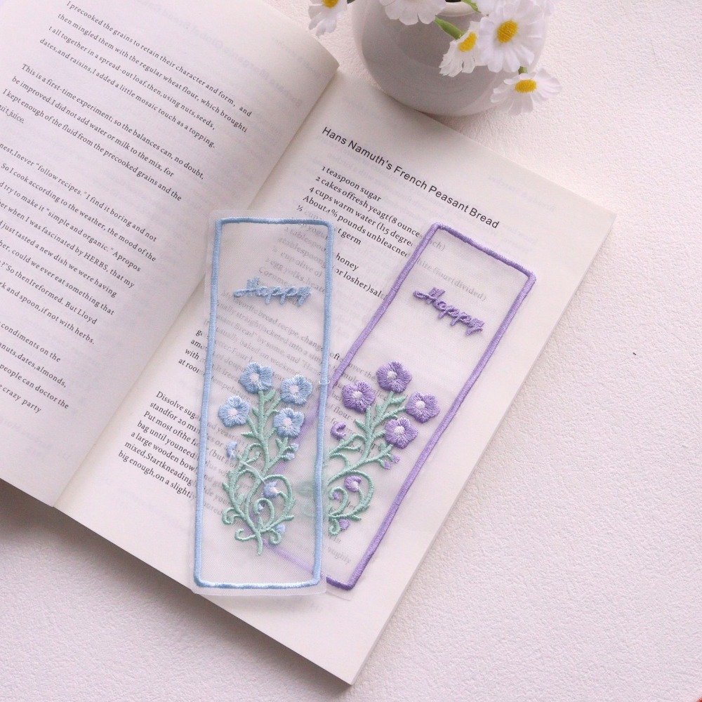 クリエイティブな透明オーガンザブックマーク 花柄刺繍長方形ブ - Dried Flower Bookmark のレビューと価格