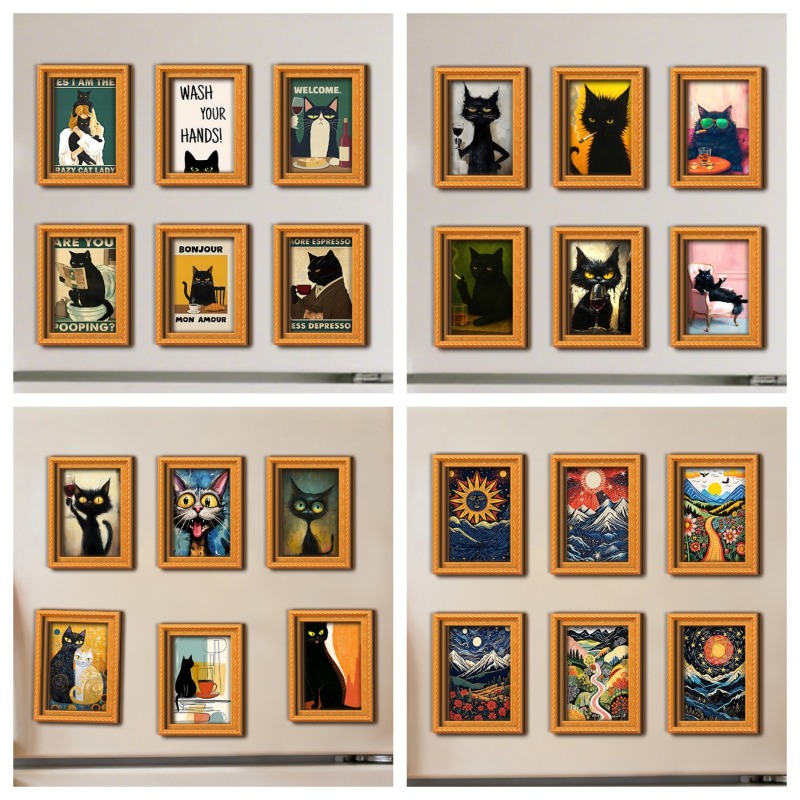 6 ピース/セット木製冷蔵庫マグネットアートワーク冷蔵庫マグ - Engraved Wood Frame のレビューと価格